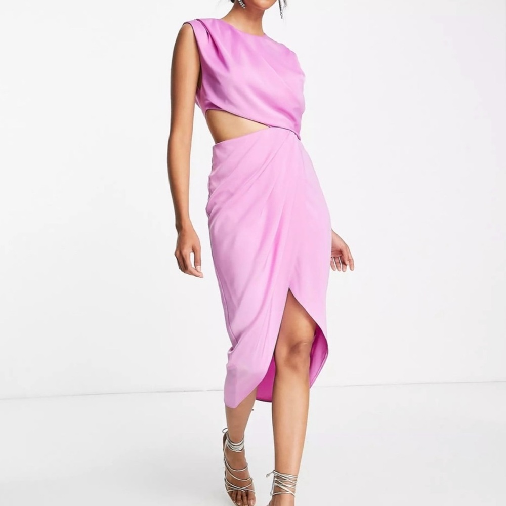ASOS Draped Midi Dress in Light Pink